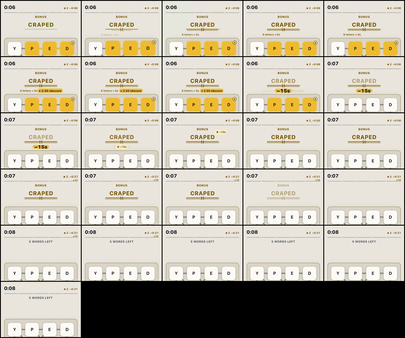 Frame-by-frame contact sheet of the CRAPED reveal